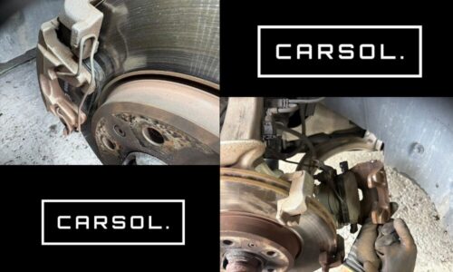 アウディA4アバント ブレーキパッド摩耗 交換作業風景 キャリパーへ新品パッドを組み込む作業風景