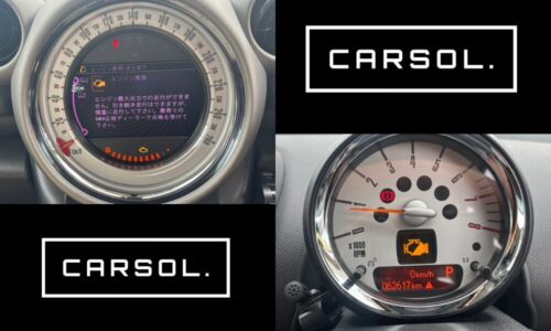 MINIクロスオーバー エンジンチェックランプ点灯 修理前のメーターパネル表示 エンジンチェックランプが点灯しているメーターパネルのアップ