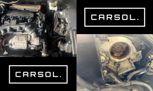 プジョーRCZ ハイプレッシャーポンプ交換修理前のエンジンルーム点検状況 エンジンルーム全体とハイプレッシャーポンプの取り付け位置