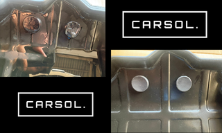 メルセデス・ベンツEクラス(W212)のトランスミッションオイルパン内部の状態。マグネットに付着した金属粉や汚れを確認し、AT内部の状態を点検している整備写真。