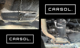 BMW 1シリーズの足回り下回り。ショックブーツが劣化している状態と、車両下部の足回り・ショック周辺の状態を確認している整備写真。