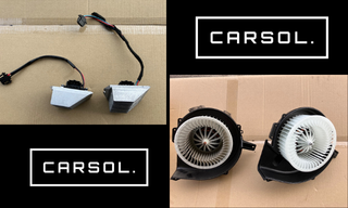 ブロアモーターとレジスターの交換前後部品をまとめたサムネイル画像（CARSOLロゴ入り）