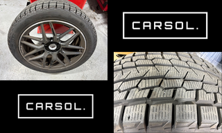 スタッドレスタイヤ付きホイール全体と、タイヤのトレッドパターン（溝）の拡大を組み合わせた比較イメージ