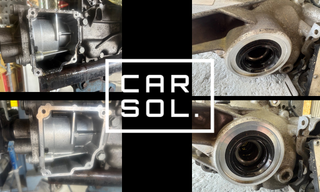 BMW2シリーズ デフオイル漏れ 修理作業とシール交換の様子 デフ脱着後の状態とシール交換前後の比較(オイル漏れ箇所と修理後の状態が分かる構成)