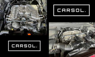 ランドローバー ディスカバリーのエンジンルーム（分解前後の状態が分かる構図・オイルクーラー周辺の作業箇所）