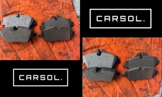 新品と摩耗したフロントブレーキパッドを並べた比較写真（作業前後の違いが分かる状態）